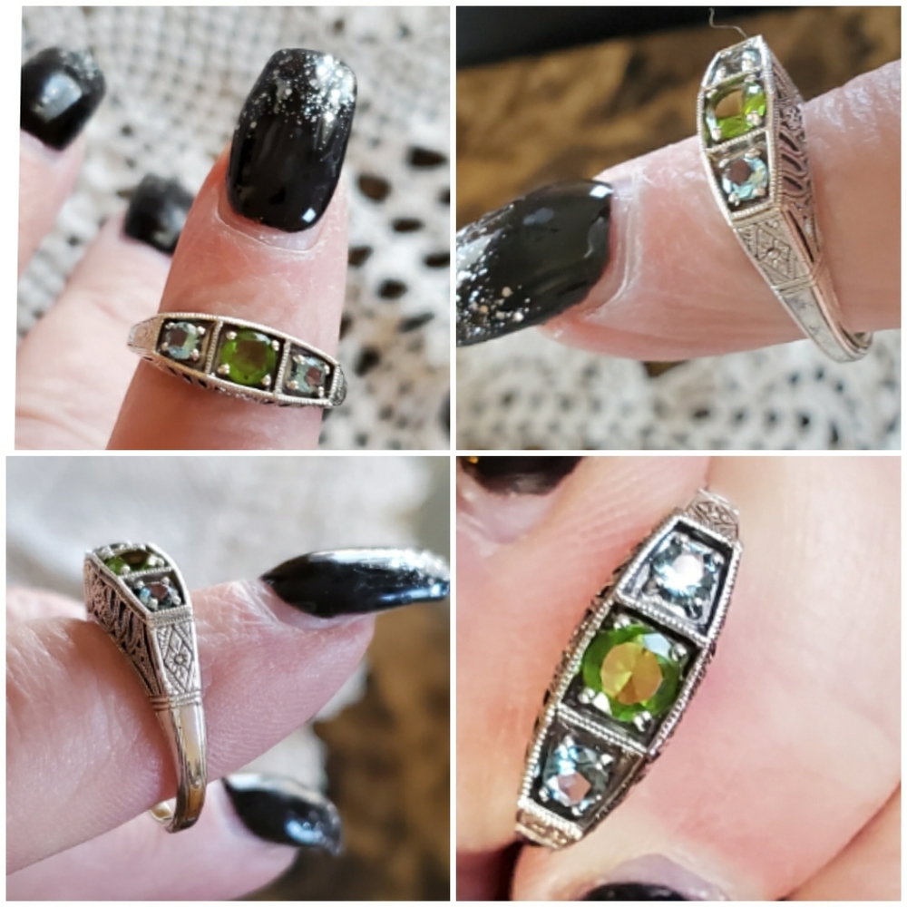 Genuine 1ct Peridot and Aquamarine Ring Size 8 - Picture 3 of 7